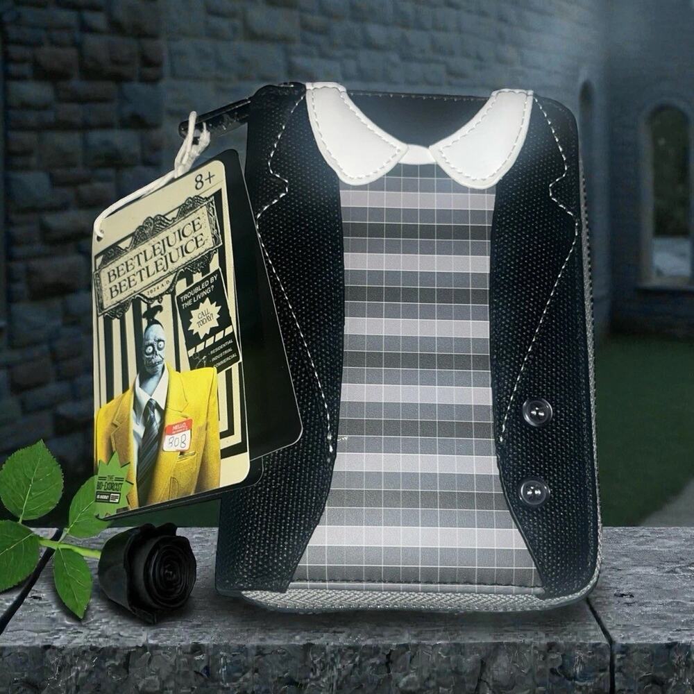 Loungefly Beetlejuice Lydia Suit Pinstripes Cosplay Zip Around Wallet Gothic New